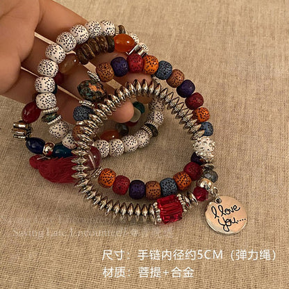 Bohemian exotic ethnic style bodhi beaded bracelet