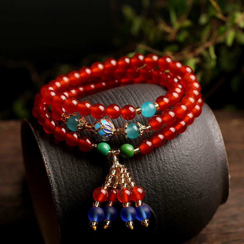 Red agate cloisonne auspicious cloud tassel bracelet