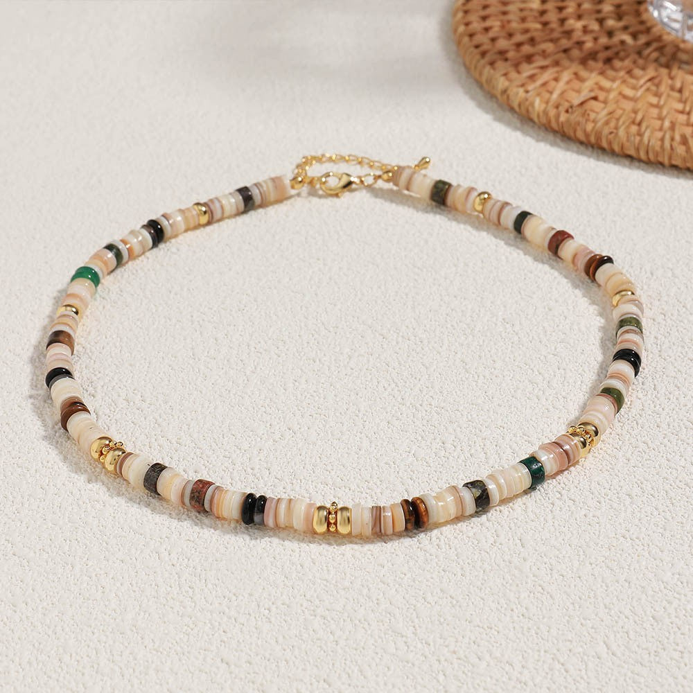 Mixed color beaded copper plated non-fading necklace clavicle chain