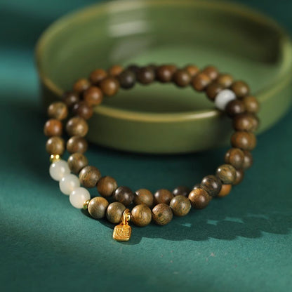 New Chinese style green sandalwood and Hetian jade bracelet