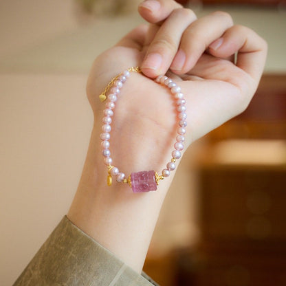 Purple freshwater pearls, fluorite bead necklace and bracelet