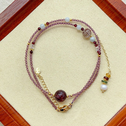 Amethyst Pearl Tourmaline Double Chain Bracelet