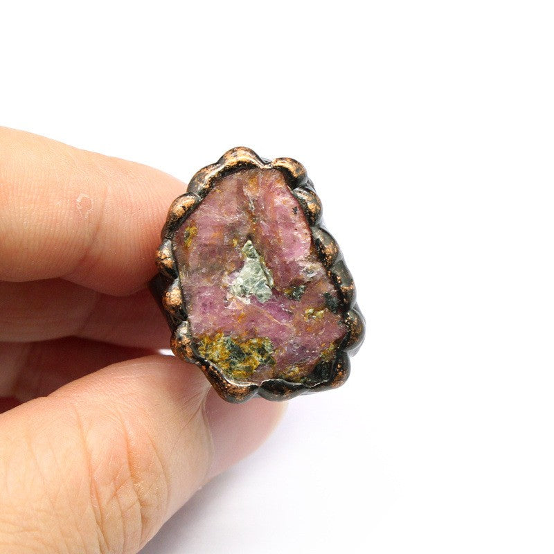 Retro personality natural agate geode ring crystal raw stone ring