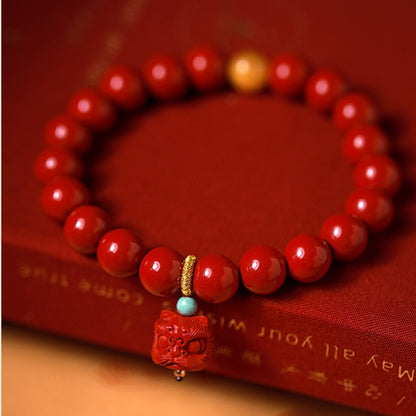 Cinnabar Lion Dance Chinese Style Bracelet 8mm