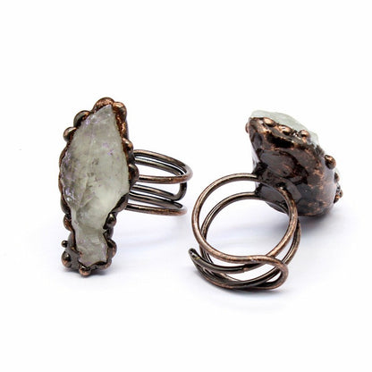 Retro personality natural agate geode ring crystal raw stone ring