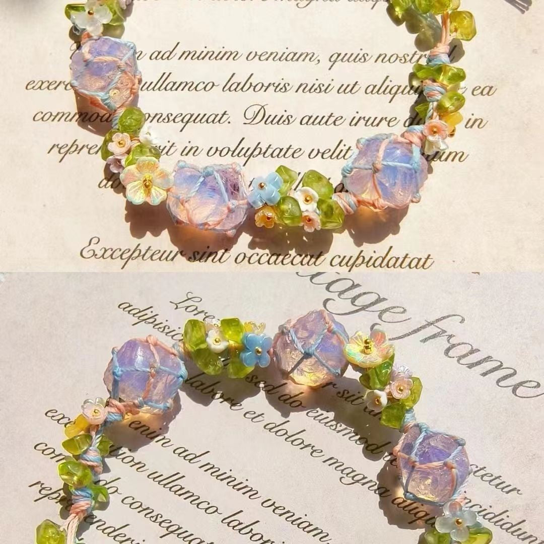 Hand-woven natural crystal raw stone bracelet