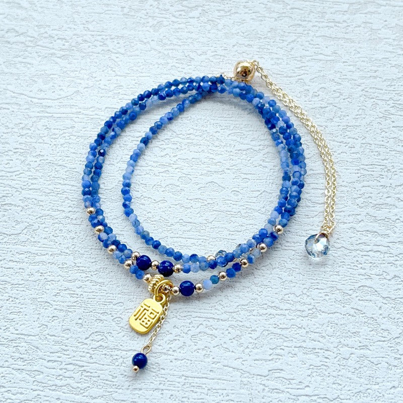 Natural iolite faceted multi-circle bracelet