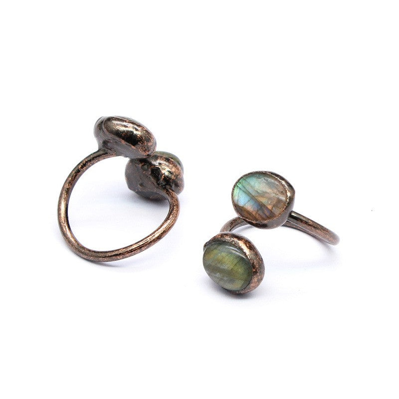 green fluorite and citrine raw stone ring