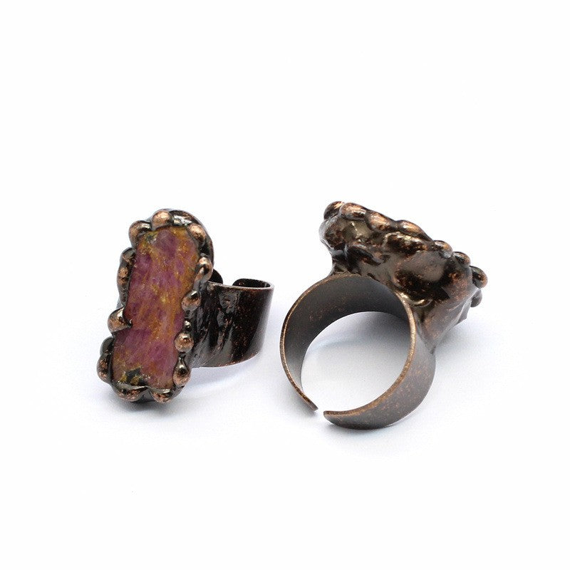 Retro personality natural agate geode ring crystal raw stone ring