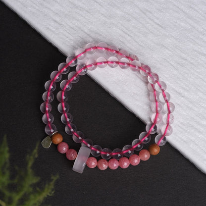 Rhodonite and pink crystal two-circle bracelet 6MM