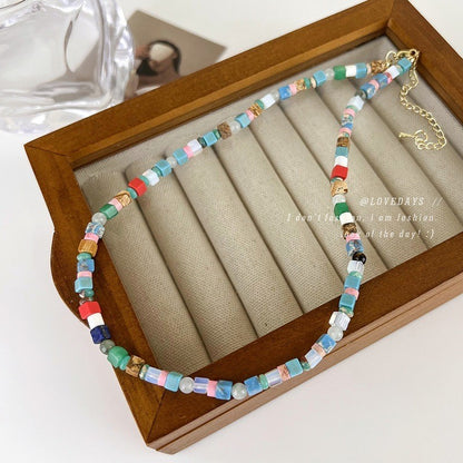 High-grade natural stone beaded colorful dopamine clavicle necklace