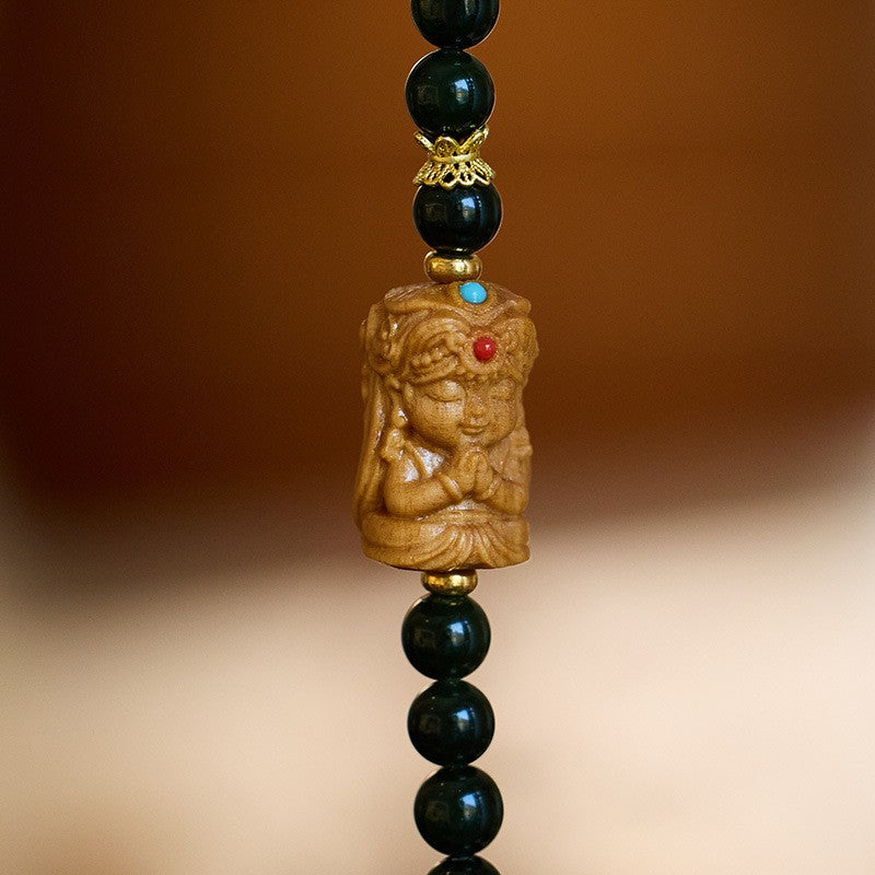 Taihang Thuja Zakiram and Hetian Jade Aged Red Oil Double Circle Bracelet