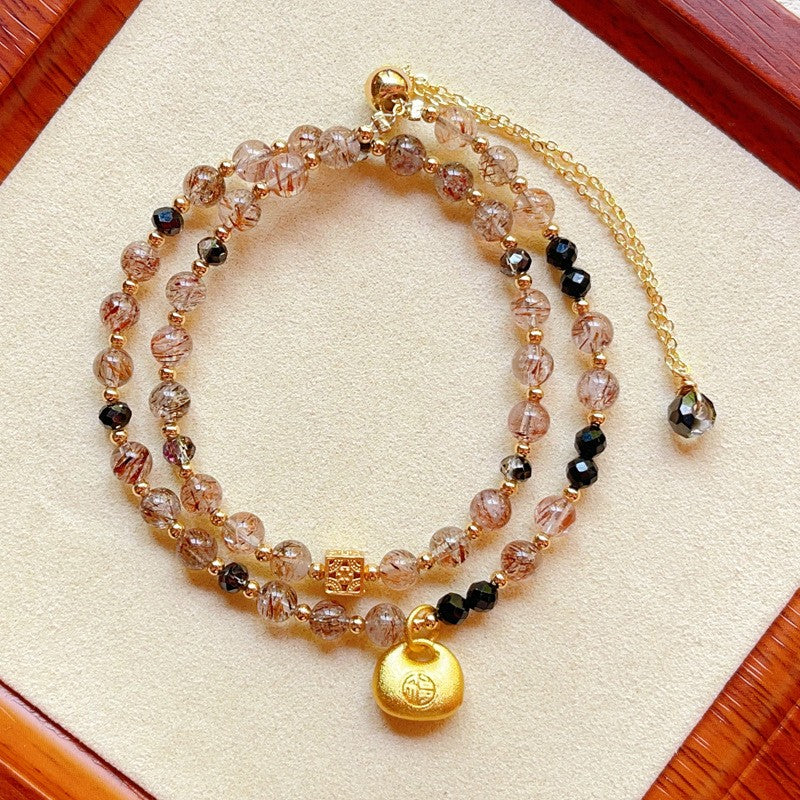 Black gold super seven double-layer beaded bracelet