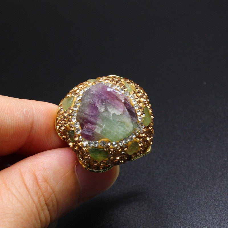 Retro and light luxury style natural amethyst raw stone ring