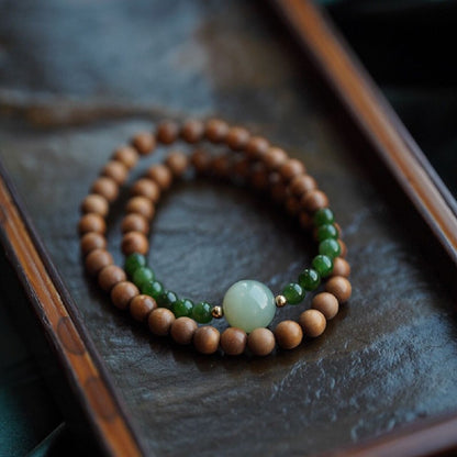 Old mountain sandalwood with jasper round beads bracelet 8mm