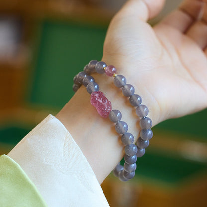 Smoky Purple Agate Strawberry Crystal Pixiu Bracelet 8mm