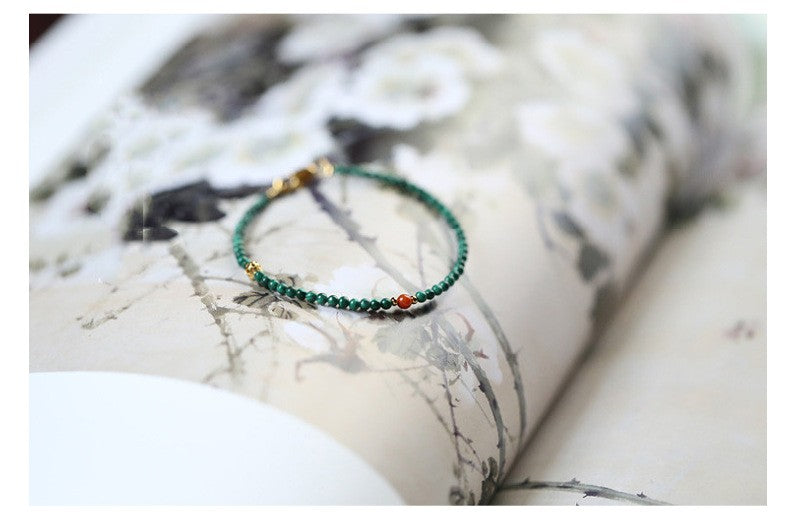 Malachite with South Red Agate 3mm Single Loop Bracelet