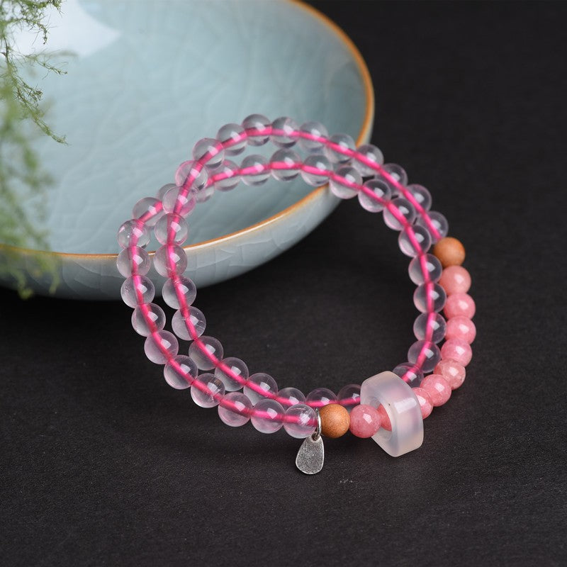 Rhodonite and pink crystal two-circle bracelet 6MM