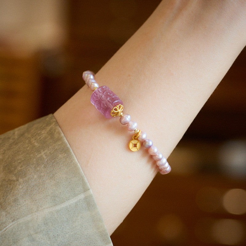 Purple freshwater pearls, fluorite bead necklace and bracelet