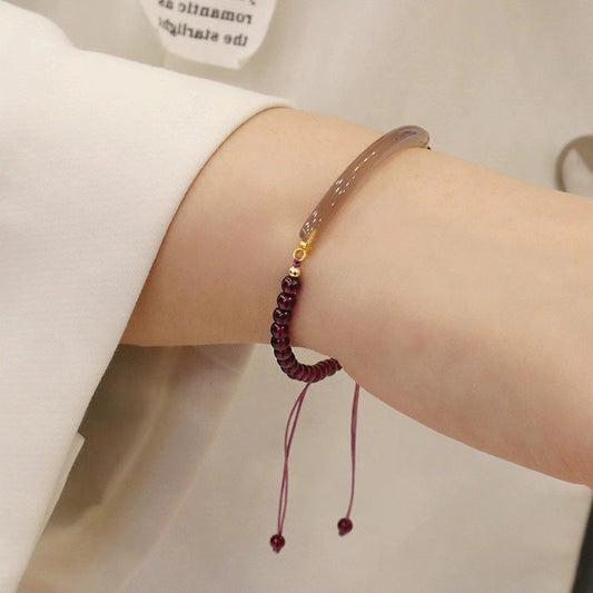 Elegant and Vintage: Garnet and Gray Agate Spliced Bracelet