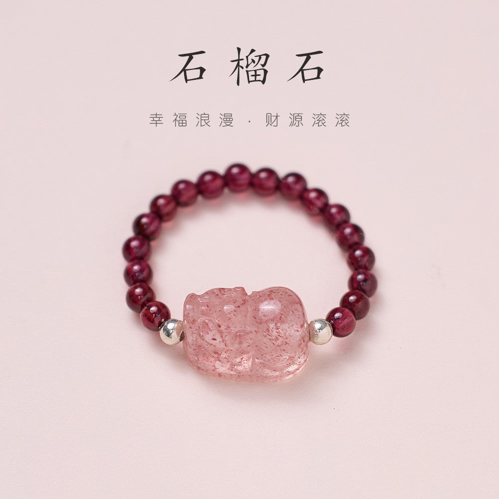 Tourmaline Pixiu Garnet Good Luck Peach Blossom Ring