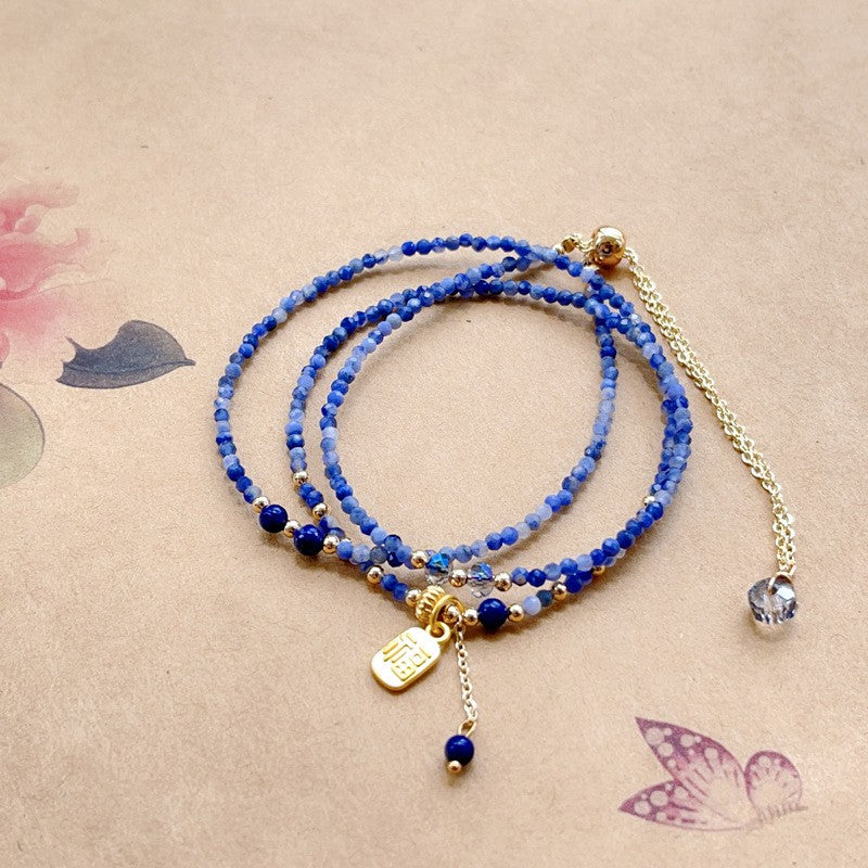 Natural iolite faceted multi-circle bracelet