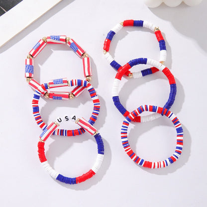 Independence Day Set USA Flag Soft Clay Beaded Bracelet