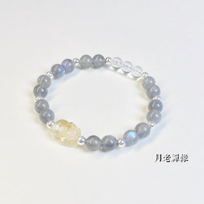 S925 Silver Fortune Citrine Pixiu Gray Moonstone Bracelet