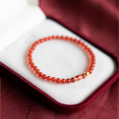 Red agate 3-4mm round bead bracelet