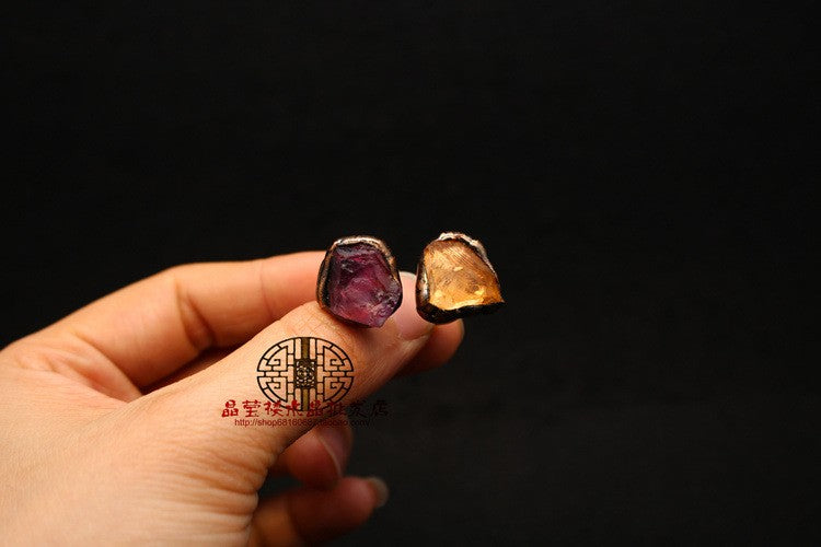 Medieval vintage purple fluorite raw stone ring