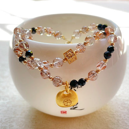 Black gold super seven double-layer beaded bracelet