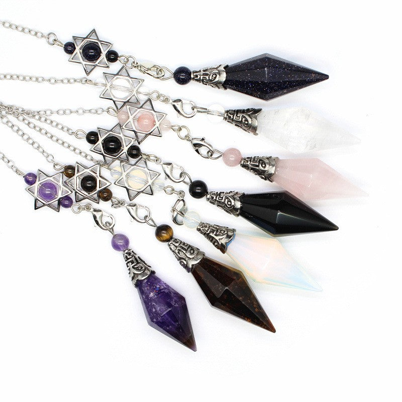 Natural stone double-pointed diamond-cut pendulum dream catcher six-pointed star pendant