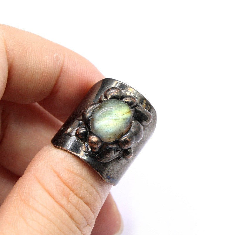 Retro personality natural agate geode ring crystal raw stone ring