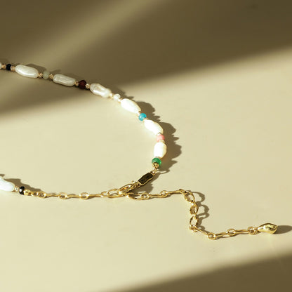 Baroque Shaped Pearl and Stone Necklace