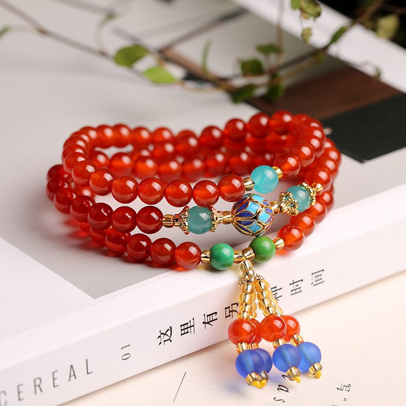 Red agate cloisonne auspicious cloud tassel bracelet