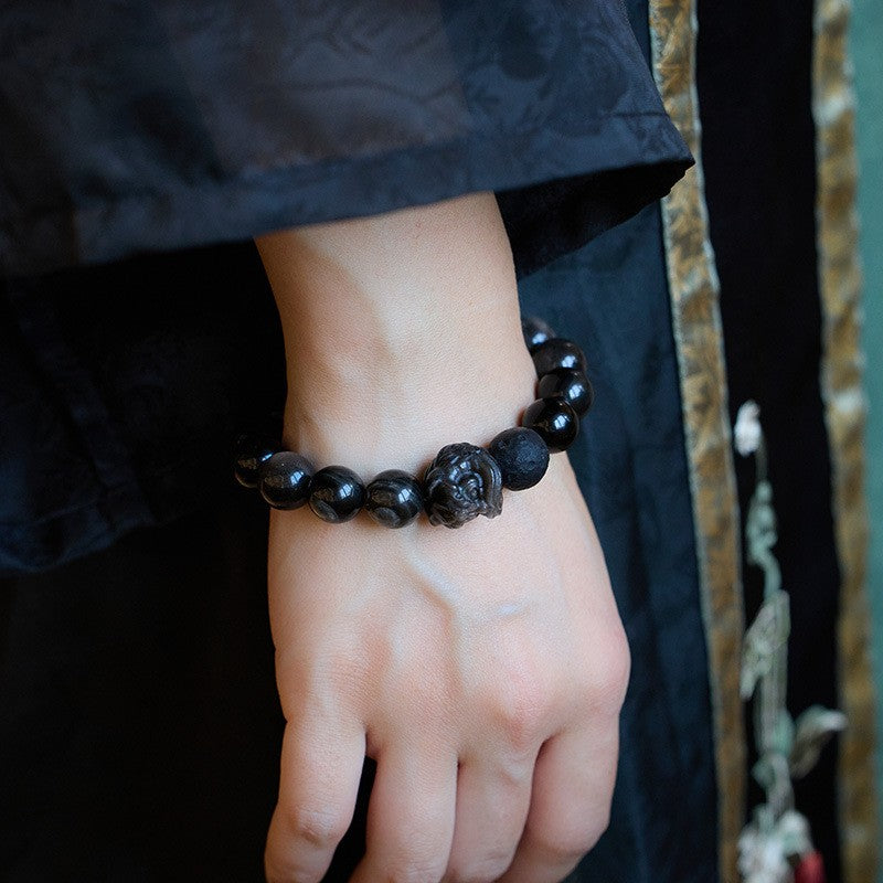 Natural Lion Meteorite Obsidian Bracelet