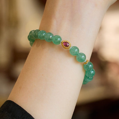 Green Strawberry Quartz Garnet Mermaid Tears Bracelet 8mm