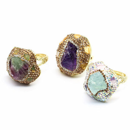 Retro and light luxury style natural amethyst raw stone ring