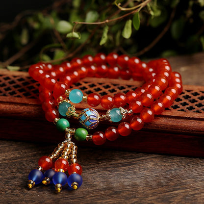 Red agate cloisonne auspicious cloud tassel bracelet