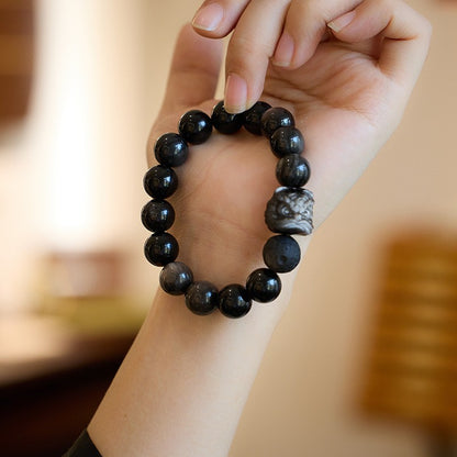 Natural Lion Meteorite Obsidian Bracelet