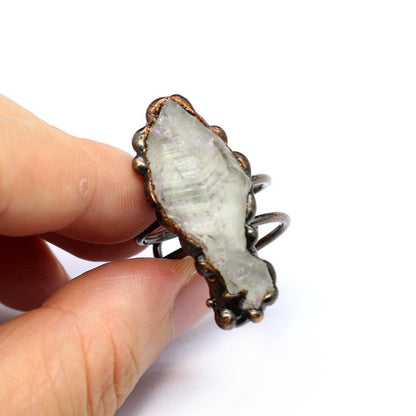 Retro personality natural agate geode ring crystal raw stone ring