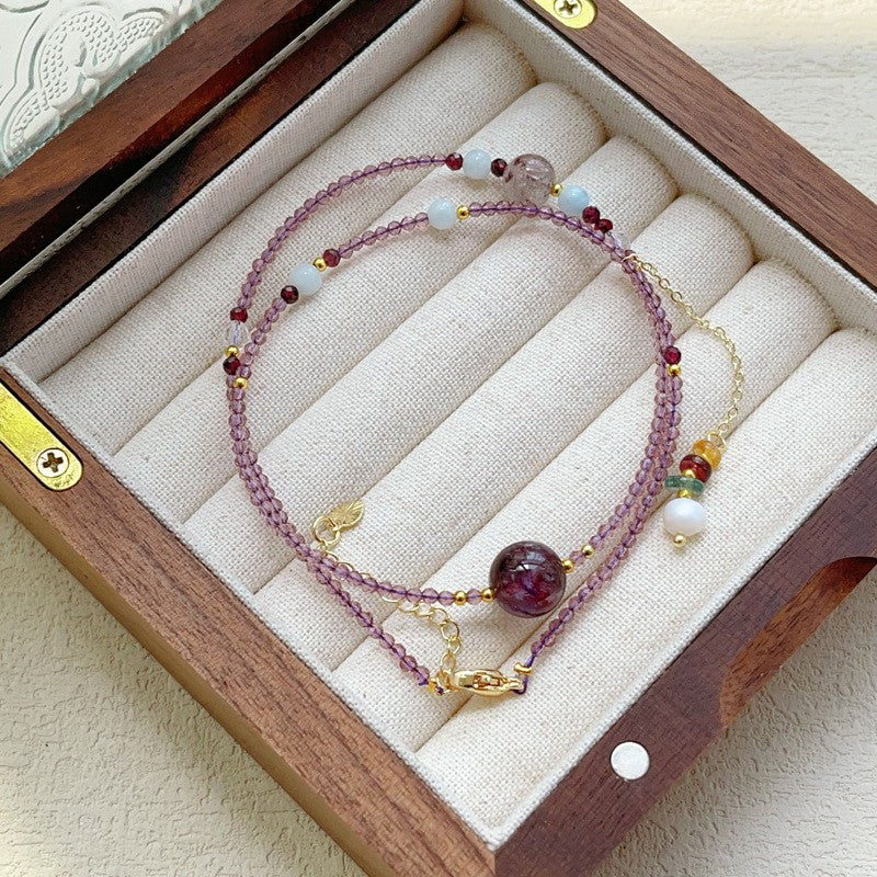 Amethyst Pearl Tourmaline Double Chain Bracelet