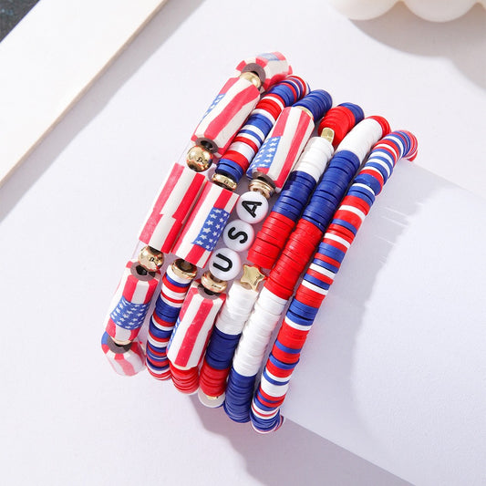 Independence Day Set USA Flag Soft Clay Beaded Bracelet