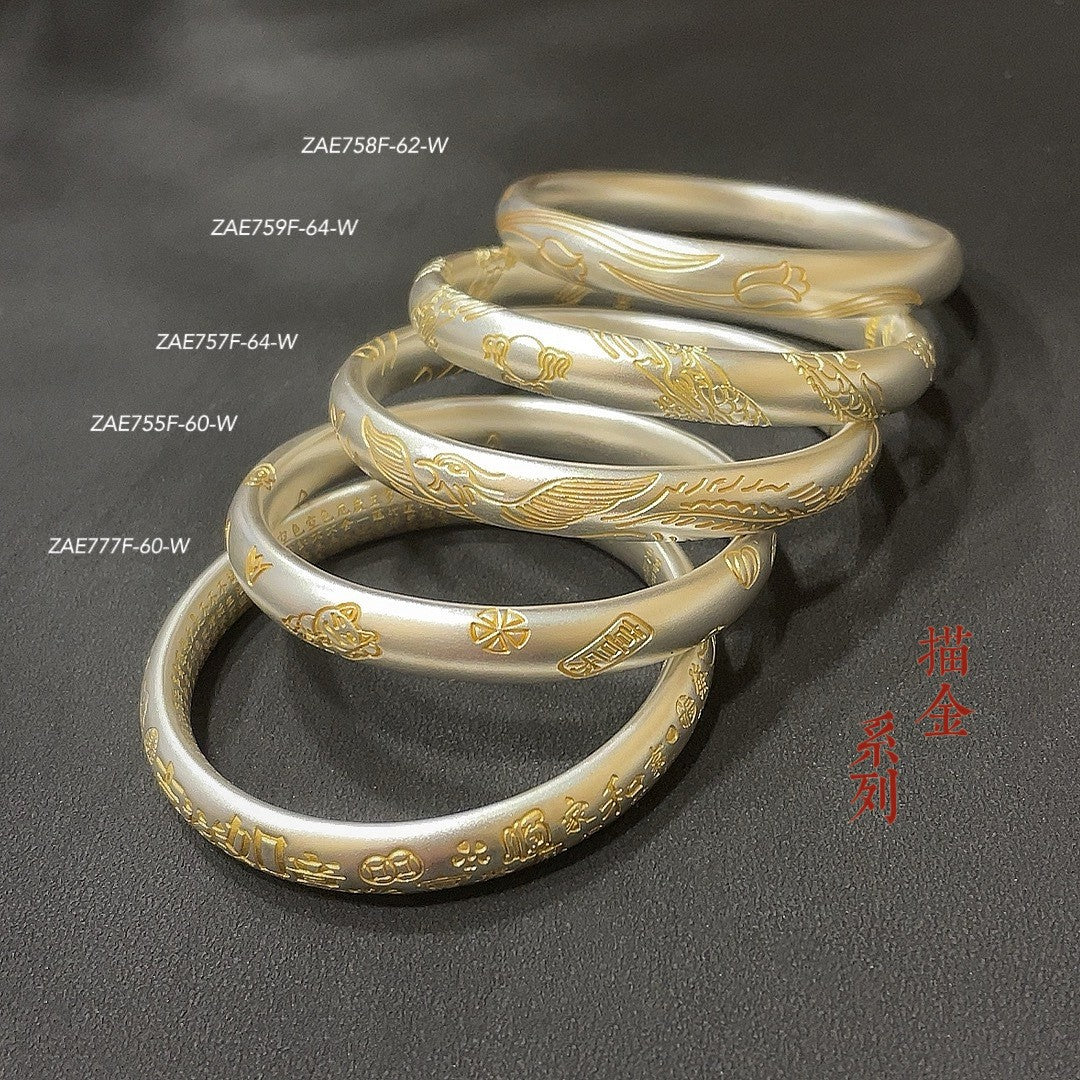 999.9 Pure Silver Hollow Bracelet with Ancient Gold Painting