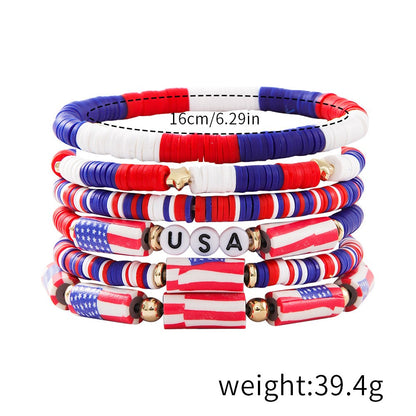 Independence Day Set USA Flag Soft Clay Beaded Bracelet