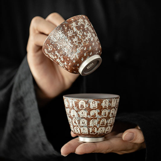 Dunhuang Buddha Statue Silver Plated Porcelain Cup