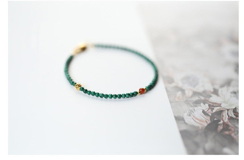 Malachite with South Red Agate 3mm Single Loop Bracelet