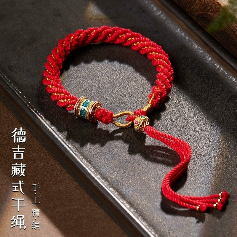 Hand-woven six-character mantra red string bracelet