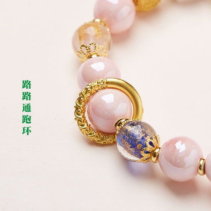 Incense Ash Glass Porcelain Nine-tailed Fox Gold Foil Bracelet