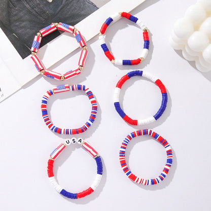 Independence Day Set USA Flag Soft Clay Beaded Bracelet